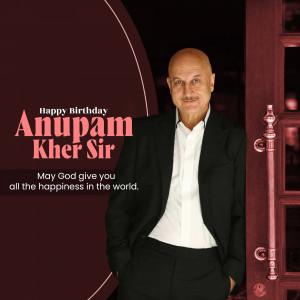 Anupam Kher birthday greeting with a portrait of the actor.