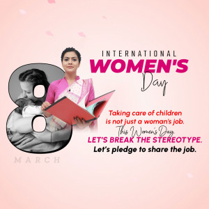 Image celebrating International Women's Day with a message about shared parenting.