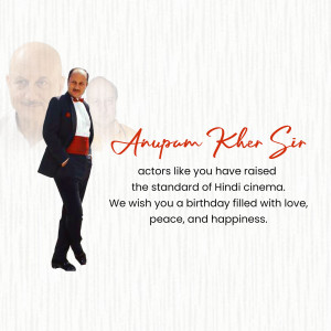 Anupam Kher in a suit with a birthday message