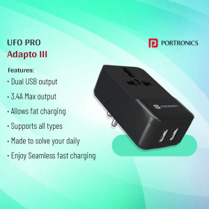 Portronics UFO Pro Adaptor III - Dual USB output travel adapter