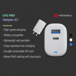 Portronics UFO Pro Adaptor 65 with dual ports and fast charging capabilities