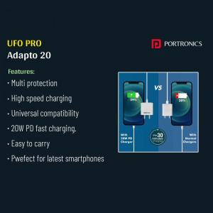 Portronics UFO Pro Adaptor 20W showcasing fast charging comparison