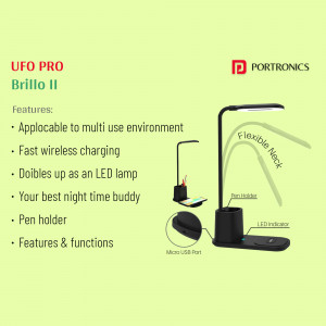 Portronics UFO Pro Brillo II desk lamp with wireless charging and pen holder