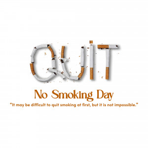 The word 'QUIT' spelled out with cigarettes, with the text 'No Smoking Day' below.