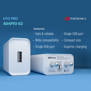 Portronics UFO Pro Adapto 62 wall charger with USB port
