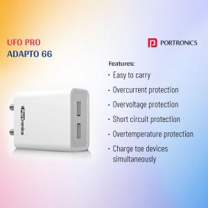 Portronics UFO Pro Adapto 66 fast charger with dual USB ports