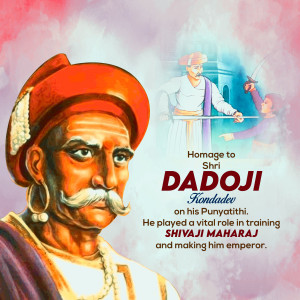 Portrait of Dadoji Kondadev with Shivaji Maharaj in the background