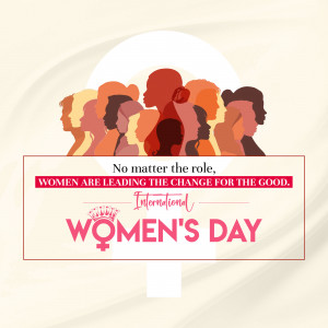 Silhouette of diverse women with International Women's Day message.