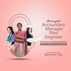 Image depicting women in various professions - doctor, pilot, accountant, engineer - celebrating International Women's Day.