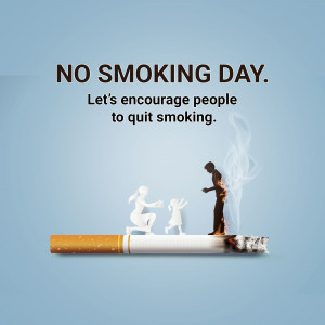 Silhouette of a family escaping from a cigarette, promoting No Smoking Day.