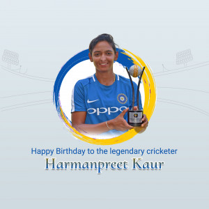 Harmanpreet Kaur holding a trophy with a birthday message