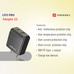Black Portronics UFO Pro Adaptor 22 with features listed