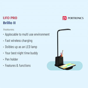 Portronics Brillo II UFO Pro desk lamp with wireless charging and pen holder
