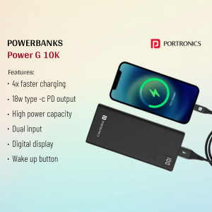 Portronics Power G 10K powerbank charging a smartphone