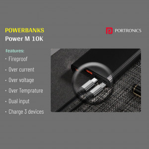 Black Portronics Power M 10K powerbank with dual USB ports
