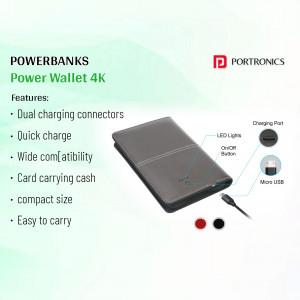 Portronics Power Wallet 4K powerbank with dual charging connectors and card carrying feature
