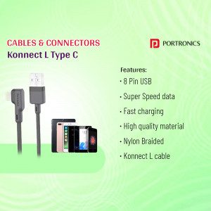 Portronics Konnect L Type C cable with features listed