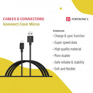 Portronics Konnect Core Micro USB cable with features listed