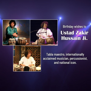Collage of Ustad Zakir Hussain playing the Tabla
