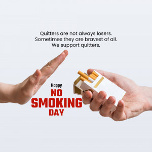 Hands rejecting a pack of cigarettes with the text 'Happy No Smoking Day' and a motivational quote.