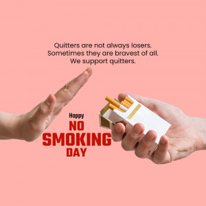 Hands exchanging a pack of cigarettes with a 'No Smoking' message.
