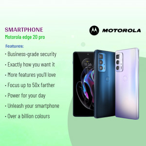 Motorola Edge 20 Pro smartphone with features listed