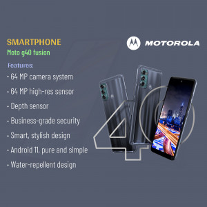 Motorola Moto g40 Fusion smartphone with key features highlighted
