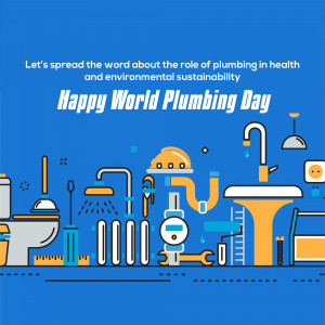 Illustration celebrating World Plumbing Day with plumbing fixtures and tools.