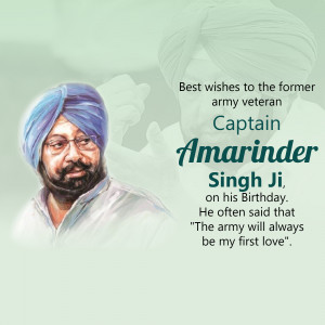 Portrait of Captain Amarinder Singh Ji, a former army veteran, with birthday wishes.