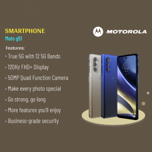 Motorola Moto g51 smartphone with features listed