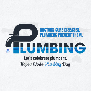 Graphic celebrating World Plumbing Day with a faucet and text.