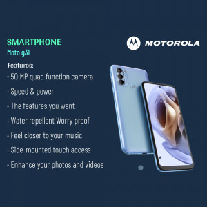 Motorola Moto g31 smartphone with features listed