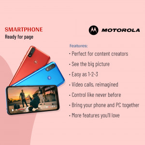 Motorola smartphone advertisement showcasing features for content creators.