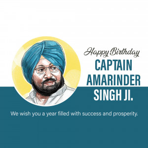 Portrait of Captain Amarinder Singh with birthday greetings