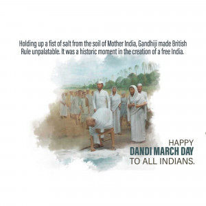 Illustration depicting Mahatma Gandhi picking up salt during the Dandi March.