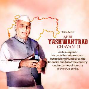 Portrait of Yashwantrao Chavan with Maharashtra outline and tribute text