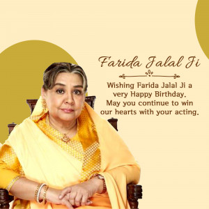 Portrait of Farida Jalal with birthday wishes