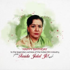 Portrait of Farida Jalal with birthday greetings