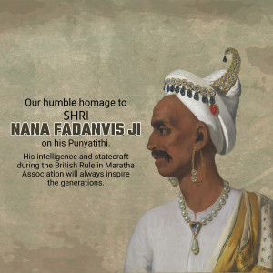 Portrait of Nana Fadnavis Ji with text commemorating his Punyathithi