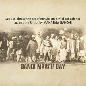 Historical image of Mahatma Gandhi leading the Dandi March.