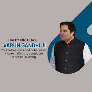 Portrait of Varun Gandhi with a birthday message