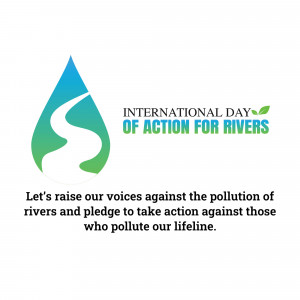 Logo for International Day of Action for Rivers with a water droplet and river shape.