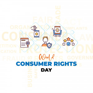 Illustration depicting consumer rights with icons and text 'World Consumer Rights Day'