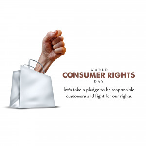 Image depicting a fist emerging from a shopping bag with text 'World Consumer Rights Day'