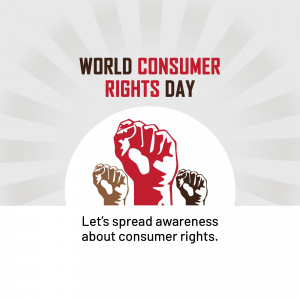 Image commemorating World Consumer Rights Day with raised fists representing solidarity.