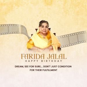 Portrait of Farida Jalal with birthday greetings