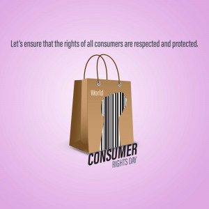 Shopping bag with a world globe and barcode representing consumer rights.