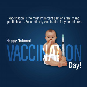 Image promoting vaccination for children with a baby and a syringe.