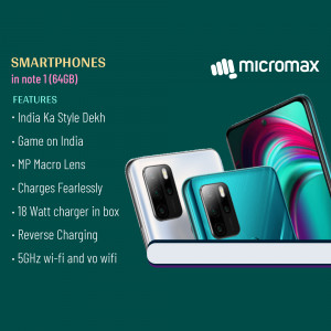 Micromax Note 1 (64GB) smartphone with key features listed