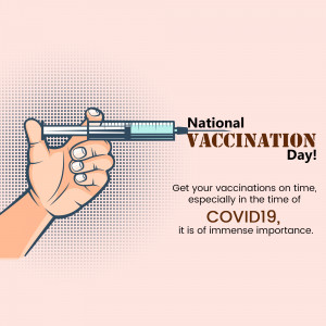 Illustration of a hand holding a syringe with text 'National Vaccination Day!'